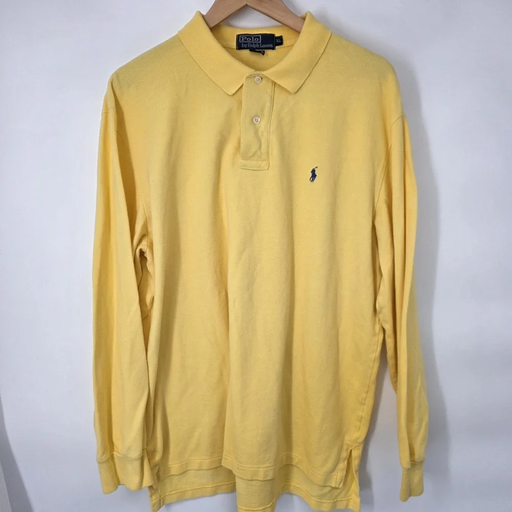 Polo Ralph Lauren‎ Polo Shirt Mens XL Yellow Solid Made in USA Casual Pony